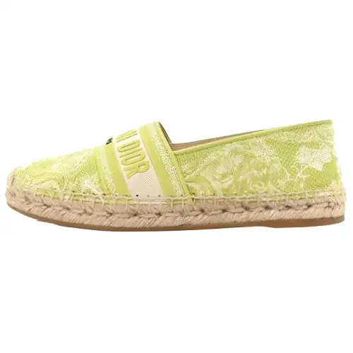 DIOR Granville Straw Woven Shoes Women's Green Yellow