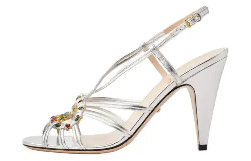 GUCCI Leather One Strap Sandals Women's Silver