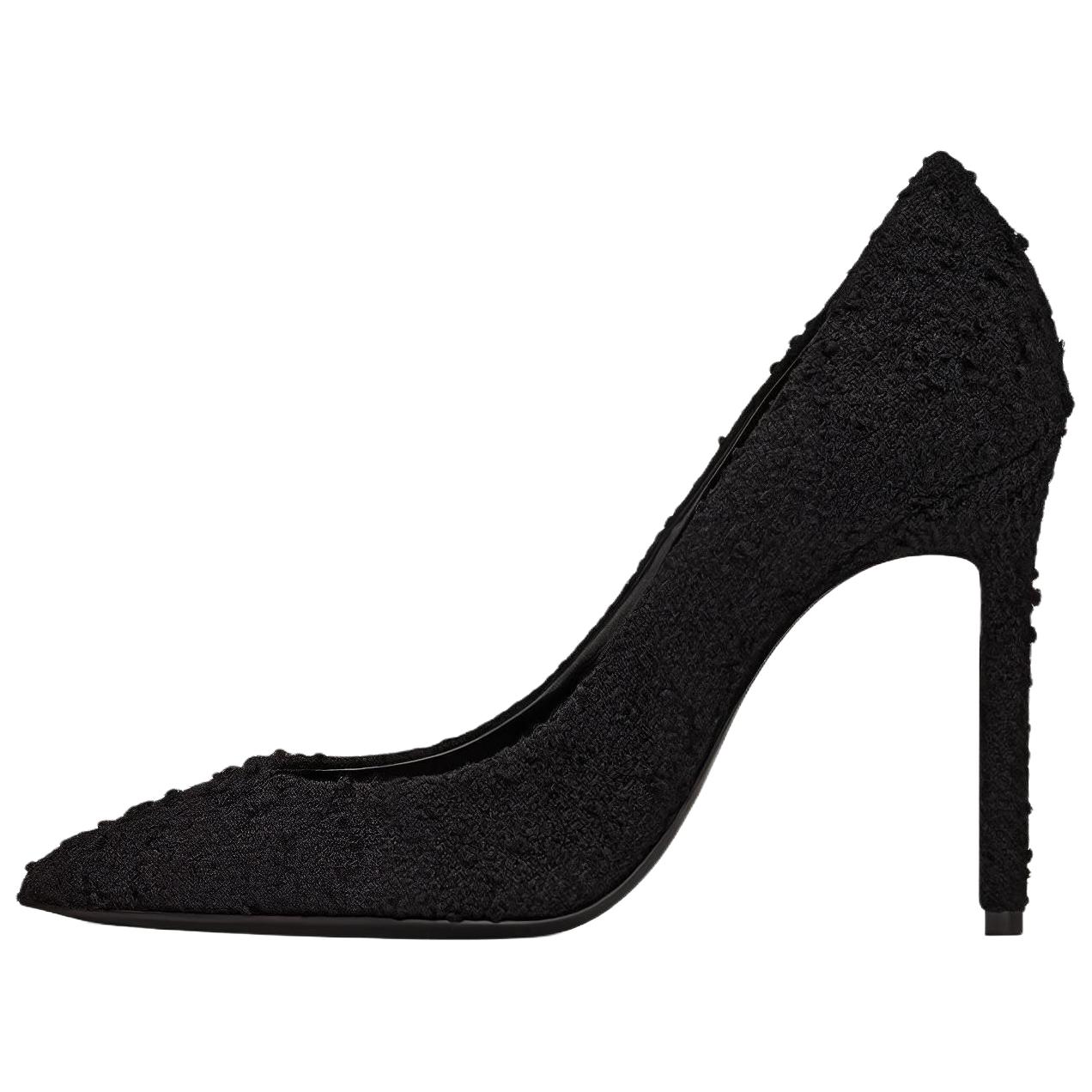 SAINT LAURENT Anja BOUCLÉ TWEED Slim Heel High Heels 10.5cm Women's Black