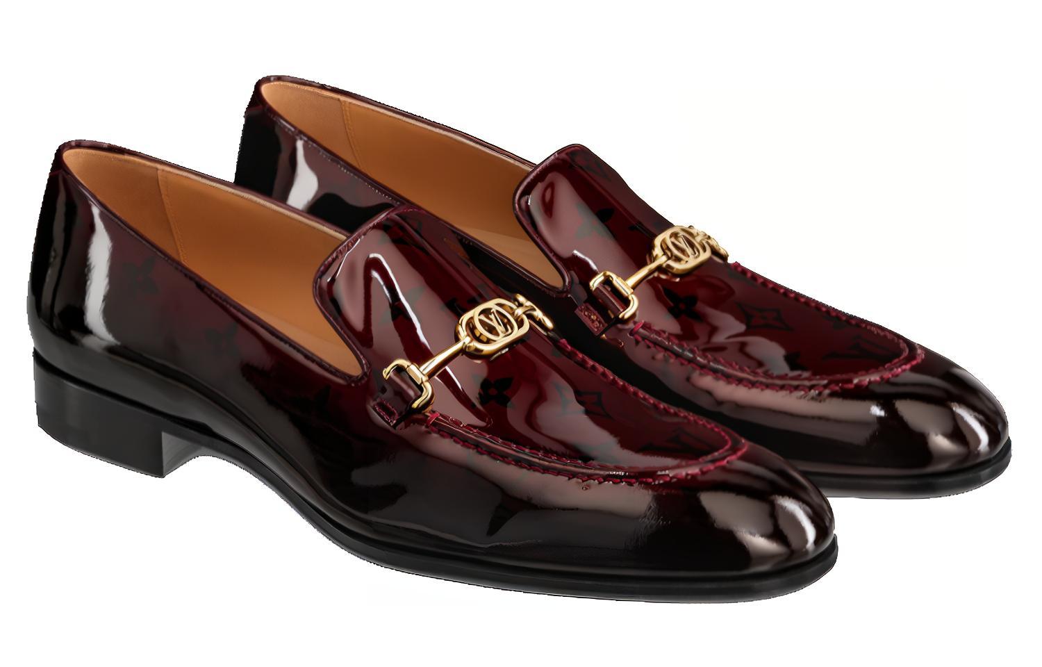 LOUIS VUITTON Club Patent Leather Loafers Men's Burgundy