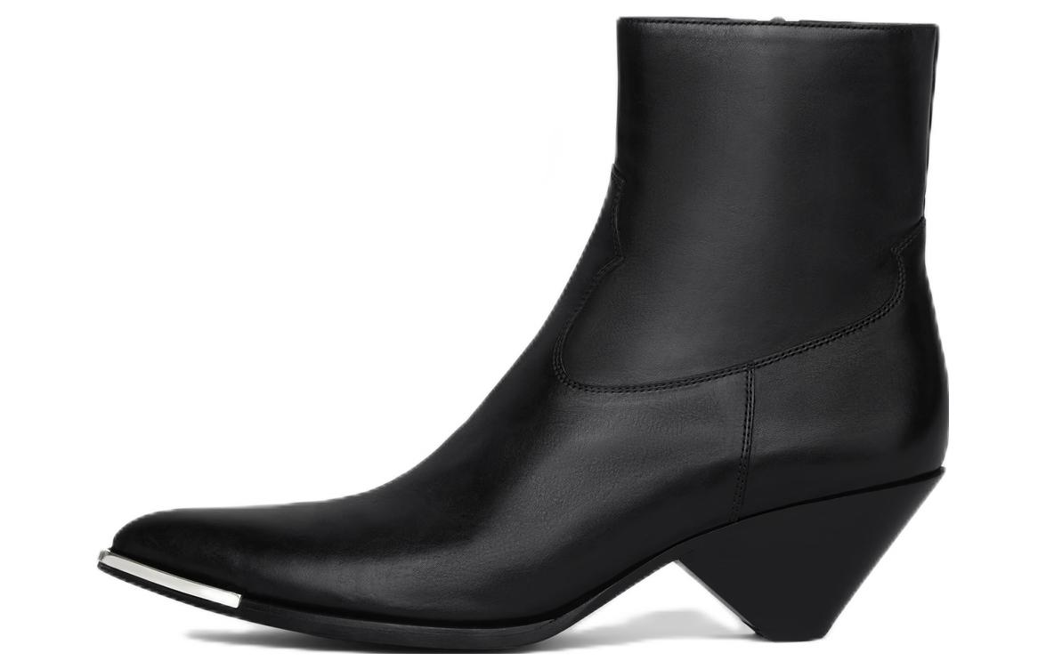 CELINE Cow Leather Zip Closure Fashion Ankle Boots Men's Black