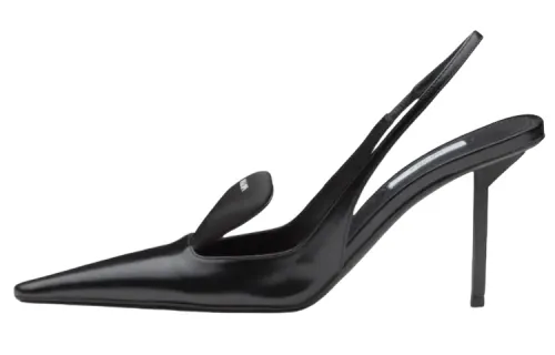 PRADA Leather Slim Heel High Heels Women's Black