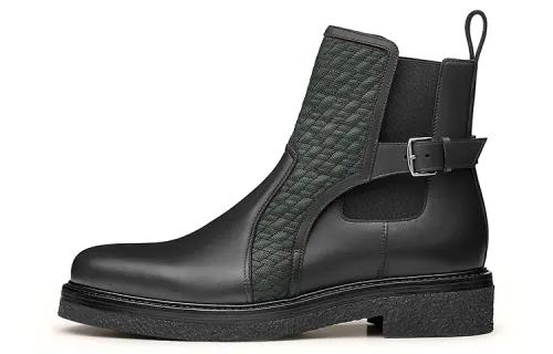 HERMES Distance Leather Ankle Boots Men's Black Green