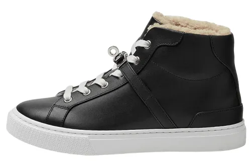 HERMES Daydream Leather High top Stylish Skateboarding Shoes Women's Black