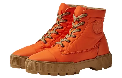 HERMES Leather Short Combat Boots Men's Orange