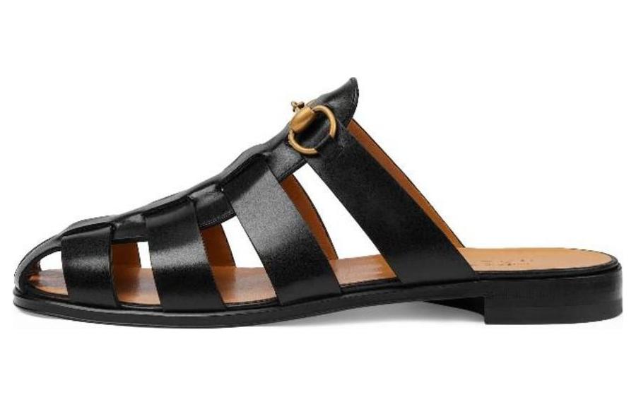 GUCCI Horsebit Closed Toe Slippers Men's Black