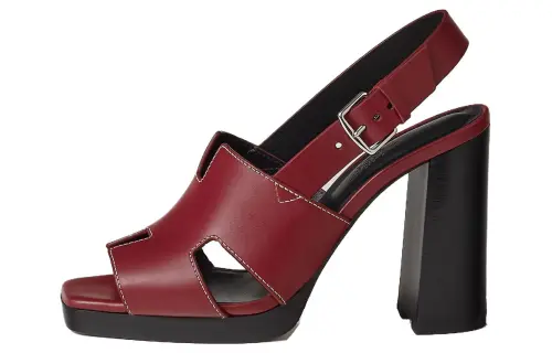 HERMES Eris Cow Leather One Strap Sandals 9cm Women's Red