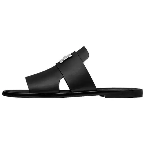 HERMES Arles Slide Slippers Men's Marine Blue Silver Buckle