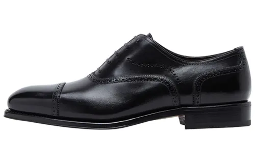 FERRAGAMO Top Grain Cow Leather Dress Shoes Men's Black