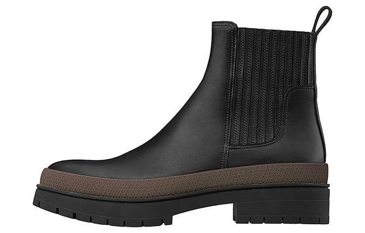 HERMES Top Grain Cow Leather Ankle Length Chelsea Boots Men's Black