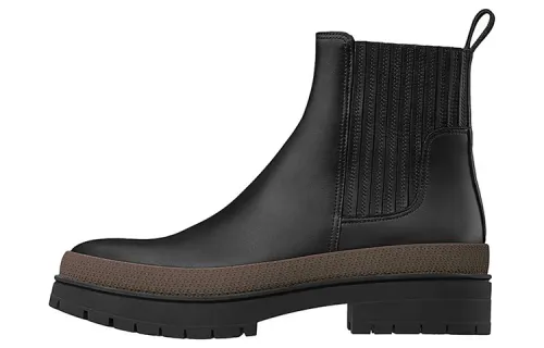 HERMES Top Grain Cow Leather Ankle Length Chelsea Boots Men's Black