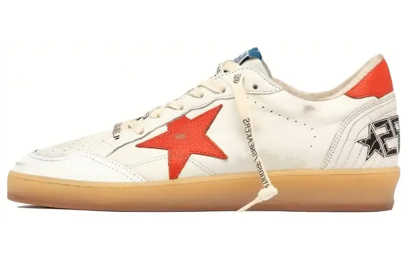 Golden Goose Ball Star Low top Stylish Skateboarding Shoes Men's White Red Distressed