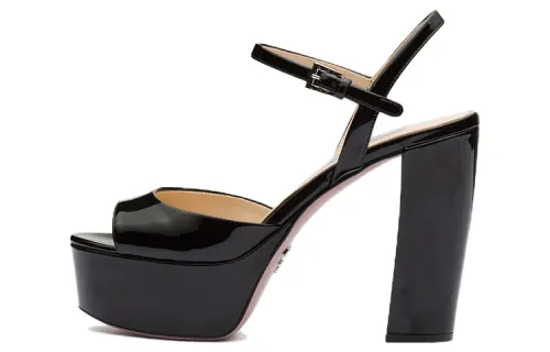 PRADA Patent Leather One Strap Sandals 11.5cm Women's Black
