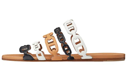 HERMES Thalassa Slide Slippers Women's White Black Brown