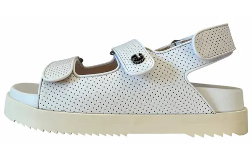 GUCCI Leather One Strap Sandals Women's White