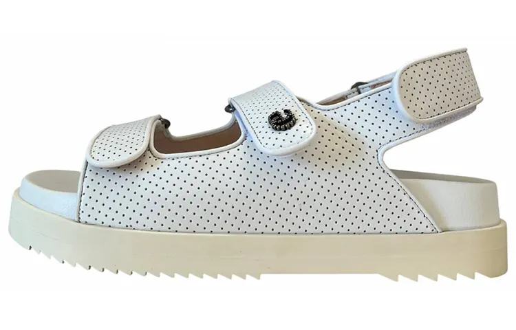 GUCCI Leather One Strap Sandals Women's White