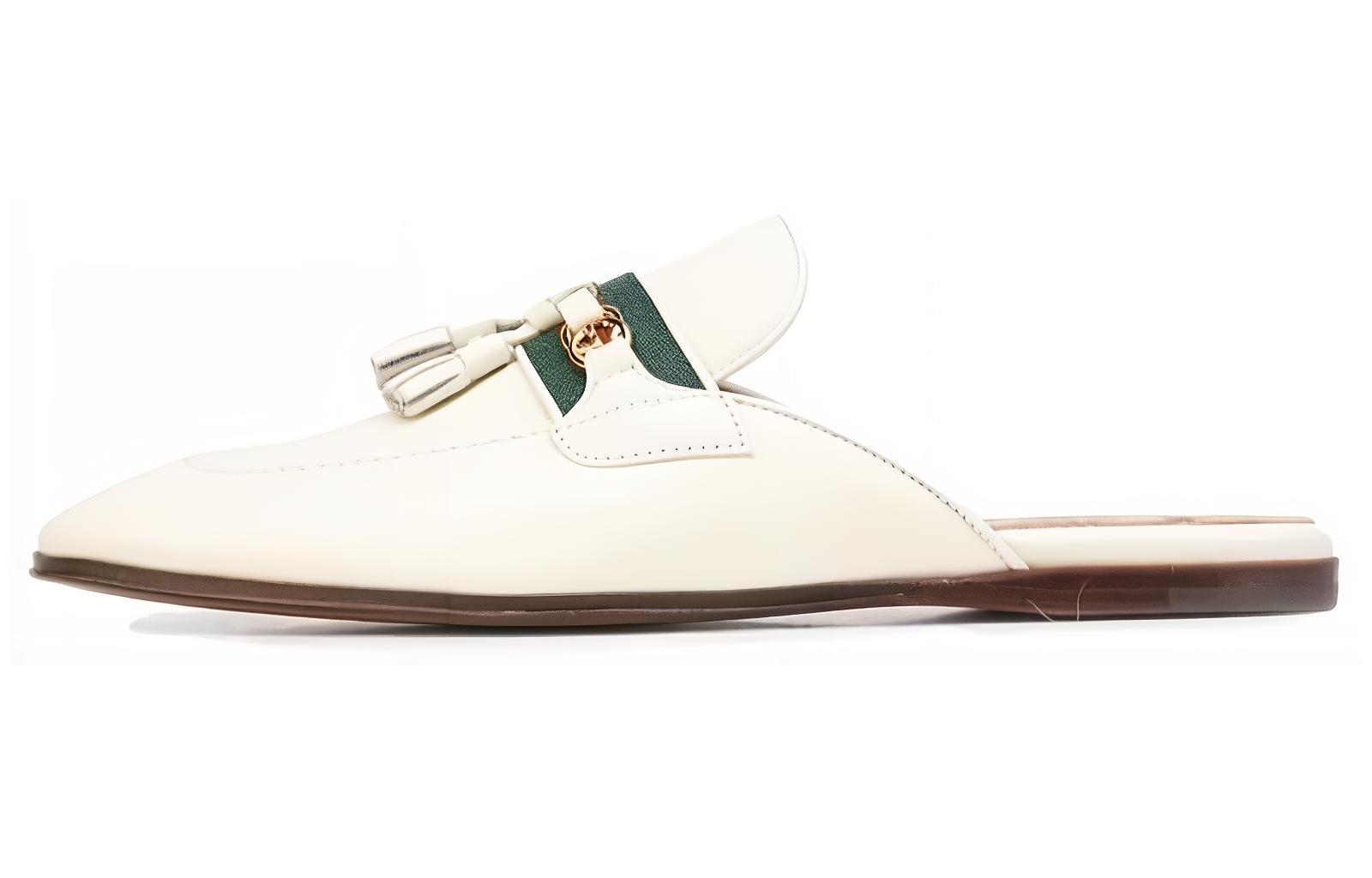 GUCCI Paride Gg Web Tassel Mule Dusty White