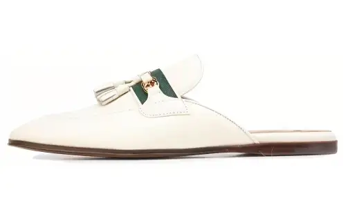 GUCCI Paride Gg Web Tassel Mule Dusty White