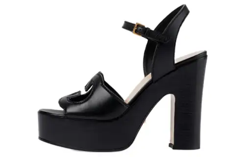GUCCI Interlocking Leather One Strap Sandals 12cm Women's Black