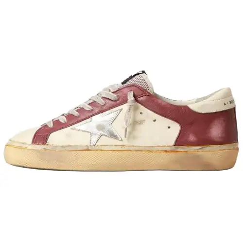 Golden Goose Super Star Leather Sports Low top Skateboard Shoes Men's White Red Distressed