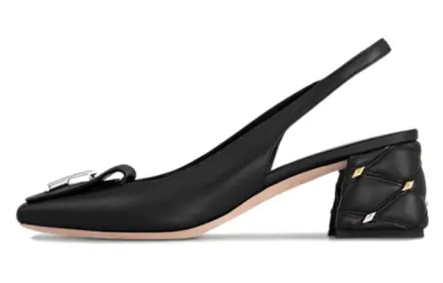 LOUIS VUITTON Shake Leather Chunky Heel High Heels 5.5cm Women's Black