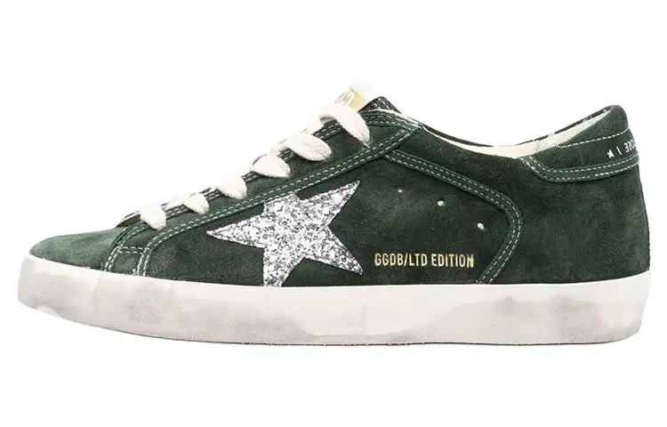 Golden Goose Super Star Leather Low top Skateboard Shoes Women's Green White Distressed