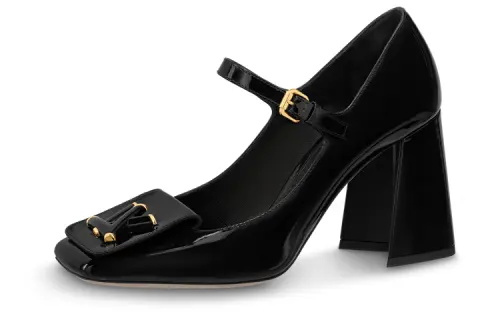 LOUIS VUITTON Shake Patent Leather Chunky Heel High Heels 8.5cm Women's Black