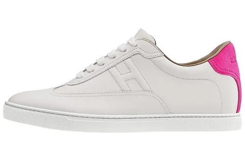 HERMES Quicker Calfskin Low top Stylish Skateboarding Shoes Women's White Pink