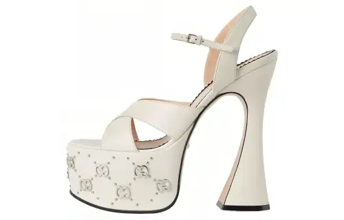 GUCCI Leather One Strap Sandals Women's White