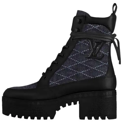 LOUIS VUITTON Laureate Denim Ankle Boots 5CM Women's Blue