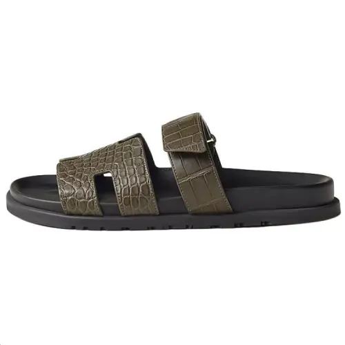 HERMES Chypre Slide Slippers Men's Green