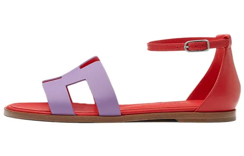 HERMES Santorini Leather One Strap Sandals Women's Fuchsia