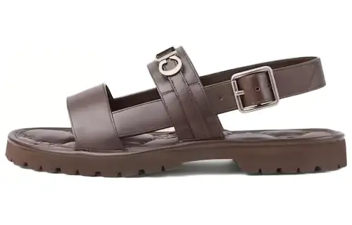 GUCCI Leather One Strap Sandals Men's Dark Brown