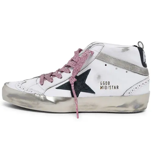 Golden Goose Mid Star High top Skateboard Shoes Women's White Distressed