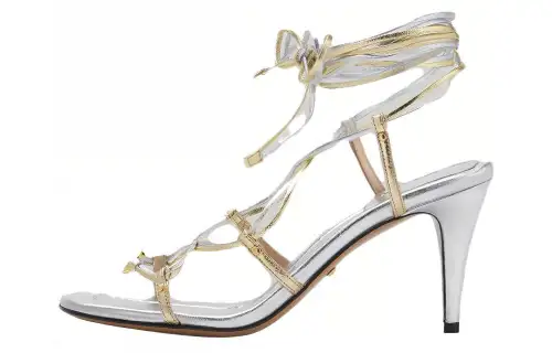GUCCI Leather One Strap Sandals 7.62cm Women's Gold Silver