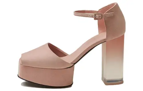 HERMES Fever Suede Chunky Heel High Heels 7cm Women's Rose Opal