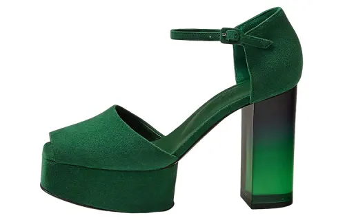 HERMES Fever 70 Suede Buckle Chunky Heel High Heels Women's Green