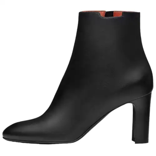 HERMES Delice Cow Leather Calfskin Ankle Boots Women's Black