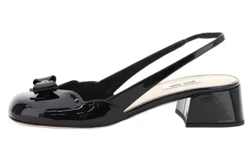 MIU MIU Leather Chunky Heel High Heels Women's Black