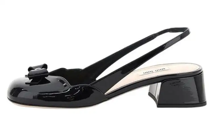 MIU MIU Leather Chunky Heel High Heels Women's Black