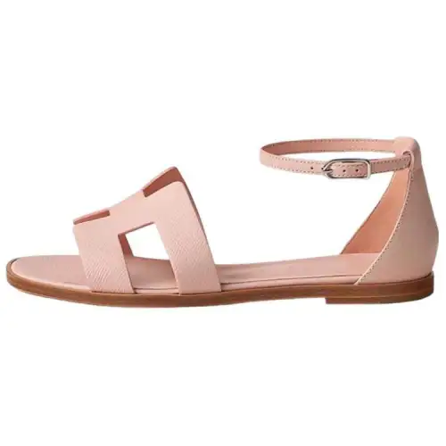 HERMES Santorini Leather One Strap Sandals Women's Rose