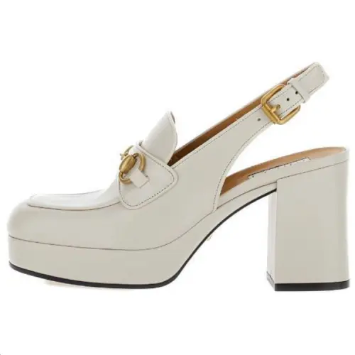 GUCCI Leather Block Heel High Heels 9cm Women's White