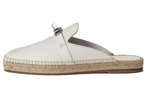 HERMES Feria Closed Toe Slippers Women's White