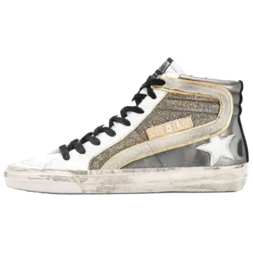 Golden Goose Hi Star Leather High top Stylish Skateboarding Shoes Women's White Gray Distressed