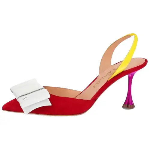 LOUIS VUITTON Blossom Suede Slim Heel High Heels 7.5cm Women's Red