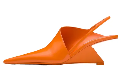 PRADA Leather Wedge Heel High Heels Women's Orange