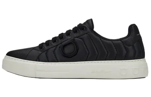 FERRAGAMO Gancini Leather Goatskin Low top Stylish Skateboarding Shoes Men's Black