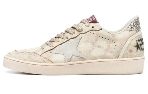 Golden Goose Ball Star LTD Leather Low top Skateboard Shoes Women's Beige Distressed