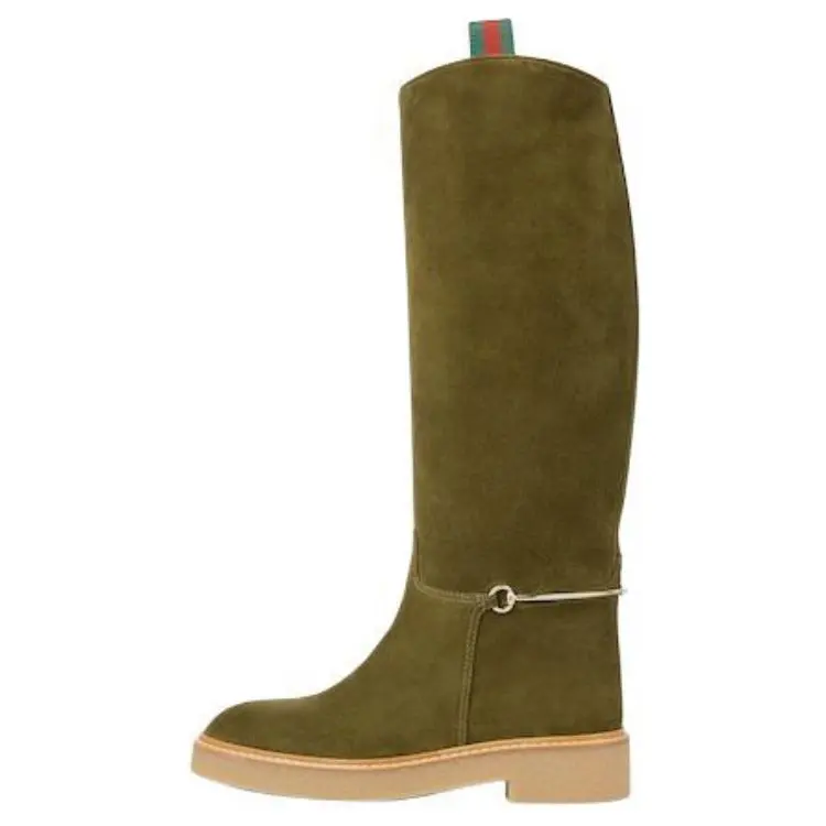 GUCCI Horsebit Knee high Boots Women's Dark Green
