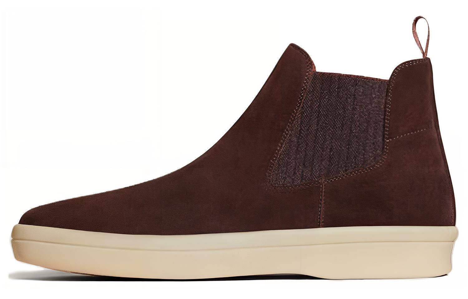 Loro Piana Ultimate Walk Suede Fashion Trend Ankle Length Chelsea Boots Men's Umber
